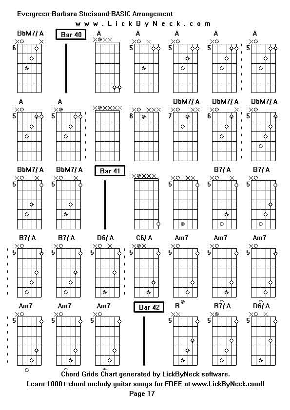 Chord Grids Chart of chord melody fingerstyle guitar song-Evergreen-Barbara Streisand-BASIC Arrangement,generated by LickByNeck software.